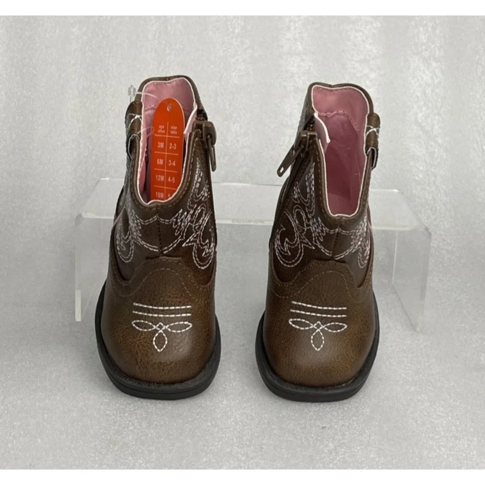 Wonder Nation Brown Zip up Square Toe Cowboy Cowgirl Boots Baby Girls Size 3